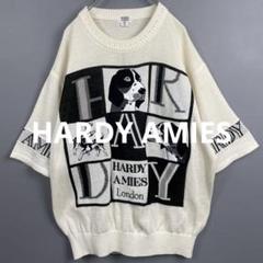 ✨美品✨　ハーディエイミス　サマーニット　半袖　センターロゴ　ネイビー　L ✨美品✨ ハーディエイミス サマーニット 半袖 センターロゴ