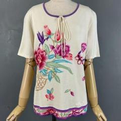 美USED レオナール 半袖 サマーニット カットソー 刺繍 花柄 シルク混 美USED レオナール 半袖 サマーニット カットソー 刺繍 花柄
