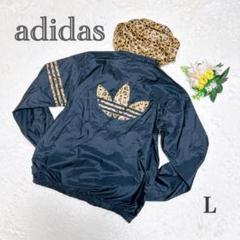 [美品]adidas　トラックジャケット　ナイロン　リバーシブル　レオパード　黒 希少柄 adidas 黒 M レオパード トラックジャケット ジャージ