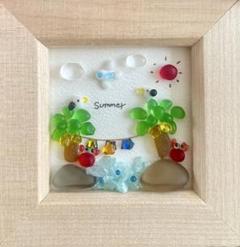 シーグラスアート　summer♪ 飛行機　カモメ　カニ