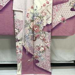 4k2290 振袖　正絹　袷　総絞り　金駒　蘇州　刺繍　ピンク　白　銀色　花柄 振袖 疋田絞り 正絹 綸子 刺繍 金駒 小紋箔 雲青海に太鼓橋