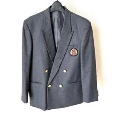 三越　ブレザー　毛100% 背抜き　ジャケット　金ボタン　ワッペン　グレー