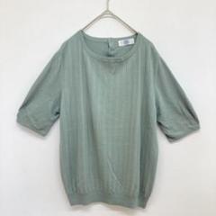 ジェイプレス 半袖 サマーニット セーター パールボタン 【M】 くすみグリーン