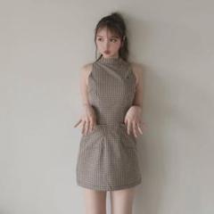 ワンピース andmary Natalie check mini dress beige ANDMARY】Natalie check mini dress