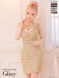 ROBE de FLEURS 襟フロントジッパー　ツイードタイトミニキャバドレス ROBE de FLEURS ツイードxフロントジッパータイトミニキャバ