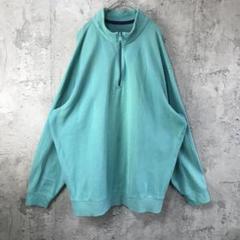 Y3710古着　トレーナー　スウェット　ハーフジップ　緑　無地　90s Y2K