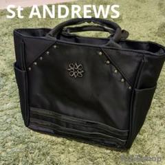 ST ANDREWS キャディバッグ ブラック/ブルー 収納サブバック付き St ANDREWS セントアンドリュース エナメルキャディーバッグ
