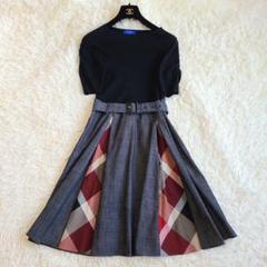 美品✨近年✨ブルーレーベルクレストブリッジ ワンピース ニット ベルト デニム風