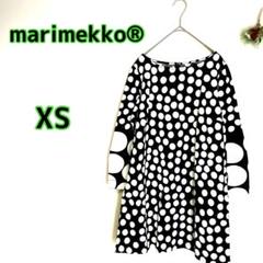 マリメッコ marimekko® 膝丈ワンピース 長袖 XS ドット柄 黒
