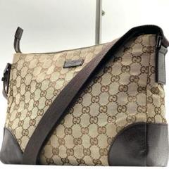 GUCCI ショルダーバッグ レザー キャンバス メッセンジャー GG ロゴ 茶のサムネイル