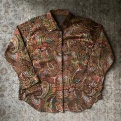 希少 ペイズリー柄 コーデュロイ 総柄シャツ レトロ 一点物 秋 花柄 古着