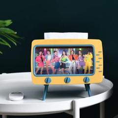 テレビ型 ティッシュケース&スマホスタンド ホルダー イエロー×ネイビー 大人気