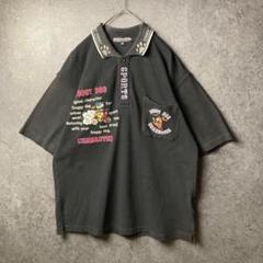 n164 半袖ポロシャツ　柄シャツ　古着　アニマル柄　刺繍　　ヴィンテージ感