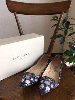 JIMMY CHOO ローヒール 花柄 ネイビー デザインパンプス 36.0