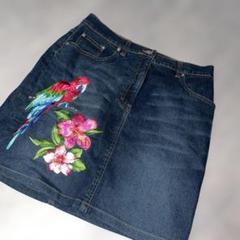 ANNAMOLINARIサイズ40デニムミニスカート オウムと花の刺繍
