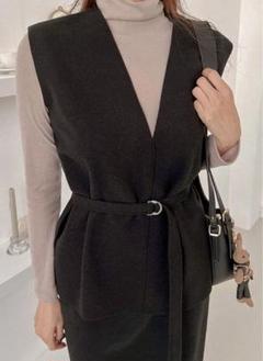 dholic ベルト付Vネックロングベスト・p290436 black