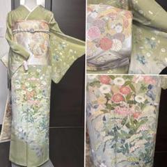 未使用　しつけ糸　紋付き　美品　正絹訪問着　フルセット4点　卒業式　佐賀錦　袋帯 未使用 しつけ糸 紋付き 美品 正絹訪問着 フルセット4点 卒業式