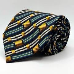 【美品】CELINE セリーヌ ネクタイ マルチカラー 紺色 黄色 総柄 シルク