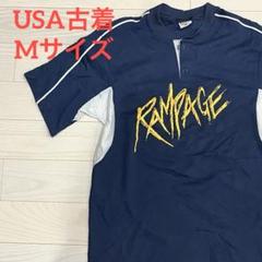 USA古着 ゲームシャツ 半袖 ハーフボタン バックナンバリング M メッシュ