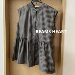 BEAMS HEART ラメストライプ ペプラムシャツ