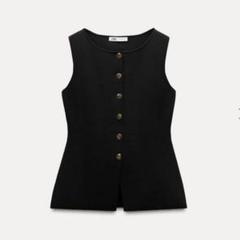 【未使用タグ付】ザラ ZARA ラインストーンボタン ベスト ZARA】【未使用】ラインストーンボタンロングベスト XS｜Yahoo
