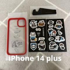 iPhone14 plus レッドケース ステッカー スタンド付き