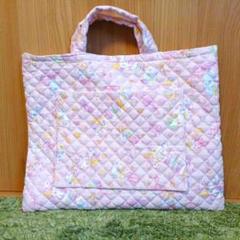 ハンドメイド ポケット ファスナー ピンク ユニコーン レッスンバッグ 手提げ袋