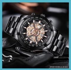 d99 BINBOND スケルトン メンズ ステンス 腕時計 黒 323