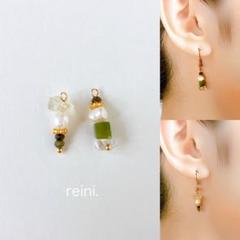 淡水パールとキューブの天然石ピアス イヤリング ハンドメイド
