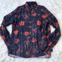 H&M 総柄シャツ　薔薇　ブラック　長袖　L