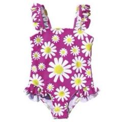 夏休みセール❣️新品❣️紫色の花柄フリル付きワンピース水着110