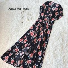 ZARA♡花柄　ロングシャツワンピース　フレンチスリーブ　リボン　背面タック　S