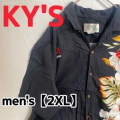 Y406【KYS】半袖コットンアロハシャツ【2XL】ブラック