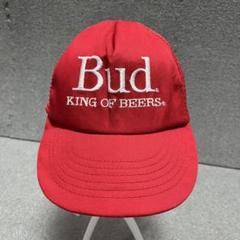 90sBudweiser赤メッシュロゴ刺繍USA製ヴィンテージトラッカー