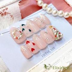 ネイルチップ ピンク クリスマスツリー ハートのサムネイル