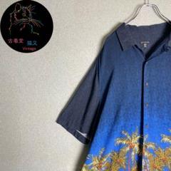 ✭アロハシャツ　半袖シャツ　GEORGE　青　グラデーション　南国　2XL✭