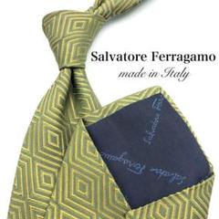【美品】Salvatore Ferragamo ネクタイ 幾何学 グリーン 緑