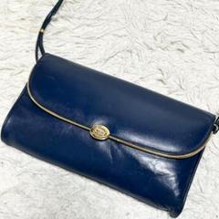 美品　オールドグッチ　ワンショルダーバッグ　インターロッキング　紺色　フラップ