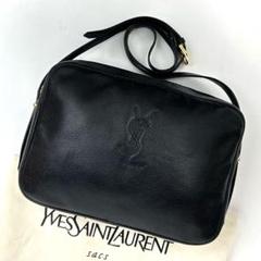 【美品】イヴサンローラン　ショルダーバッグ　YSL　ステッチ　レザー　ブラック