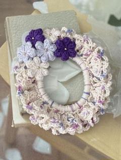 ハンドメイド♡マーブルコットン夏糸で編んだ　お花いっぱいシュシュ