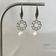 淡水パール＆リース　ピアス　真珠　サージカルステンレス　フック