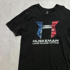 HUSKEMAW　ロゴプリント　トップス 　半袖Tシャツ 　古着　ブラック　XL