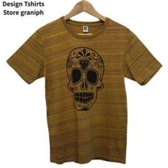 ドクロ　骸骨　プリント　Tシャツ　スカル　半袖　丸首　イエロー　グラニフ　M