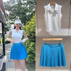 Malbon ゴルフ上下セット 白×ブルー⛳特典サンバイザー付✨夏新作