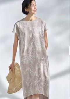 自由区　ワンピース　44　美品 洗える】プリントジャガードストレッチ ワンピース （ロング