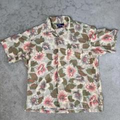 90s ラルフローレン オープンカラー コットンリネン　花柄 リネン　XL相当 90s ラルフローレン オープンカラー コットンリネン 花柄 リネン
