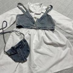 SHEIN ３点セット　シャツワンピース　デニムショルダー付き