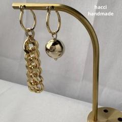 #430 キヘイチェーン×14ミリボール　アシメチタンフープピアス　ハンドメイド