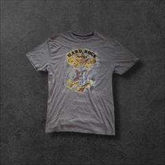 ハードロックカフェ古着Tシャツ半袖グラフィックプリントロゴカーキブラウンR569