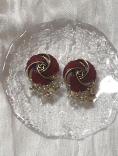 紫の薔薇のボタンピアス&ピアス